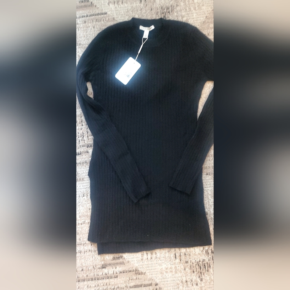 Bran New Autumn Cashmere Women Black Sweater Dress With Split on Both sides